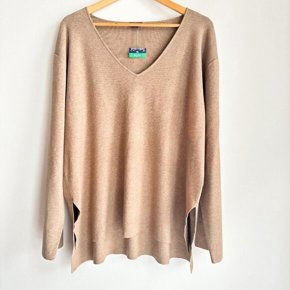 Splendid  V Neck Light Beige Knit Top XL - Picture 2 of 7